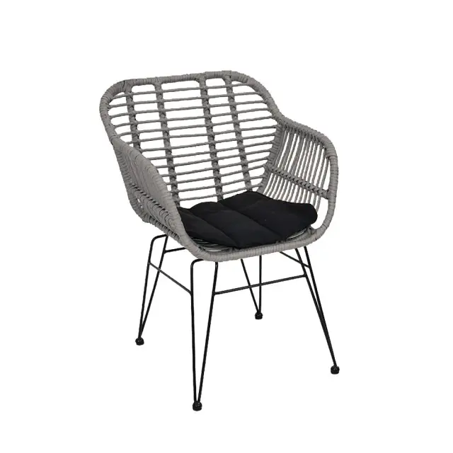 Πολυθρόνα SALSA-W Μαύρο/Γκρι Μέταλλο/Wicker 55x56x82cm