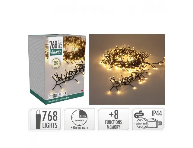 768 Φωτάκια LED - 9.9 Μέτρα + 3 Μέτρα σύνδεσης - Πυκνή Διάταξη, 8 προγράμματα, Μαύρο καλώδιο PVC - Θερμό λευκό AX9560130