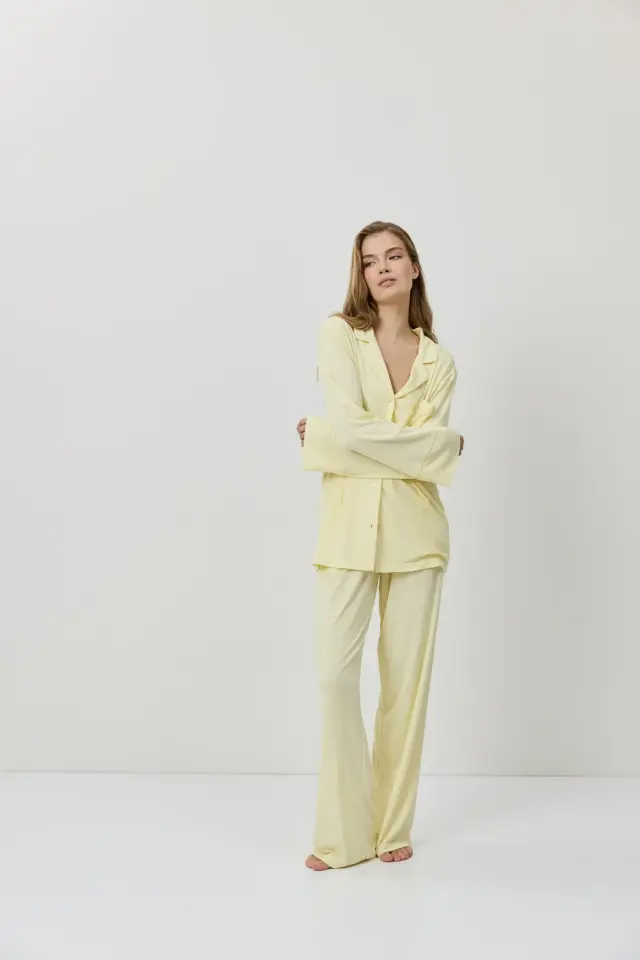 Aruelle Cassia Rib Πιτζάμα Με Κουμπιά Pale Yellow - M 3