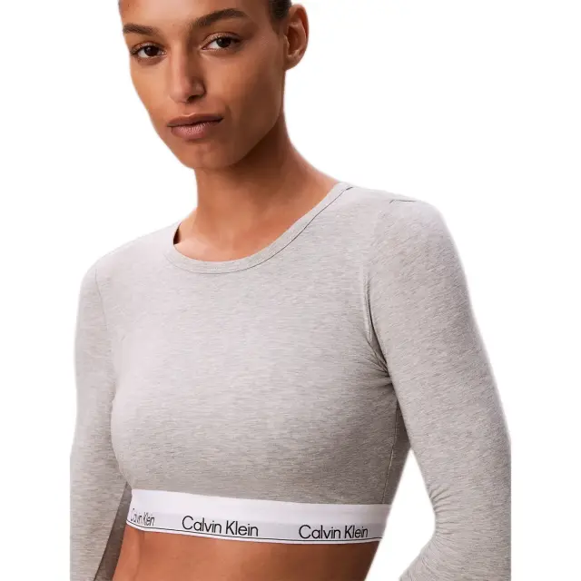 Calvin Klein Γυναικείο Μπουστάκι Μακρύ Μανίκι Lightly Lined Icon Cotton Modal, Χρώμα Γκρι - L 3
