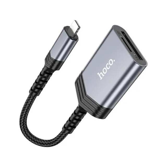 Αναγνώστης Κάρτας Μνήμης Hoco UA25 2 σε 1 Lightning 480Mbps και 2TB για Micro SD/SD OTG Κοντό και Anti-bending Καλώδιο Γκρι Herbolive 3