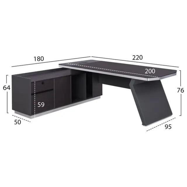 Γραφείο επαγγελματικό αριστερή γωνία Rosewood 220x180x76 εκ. 2