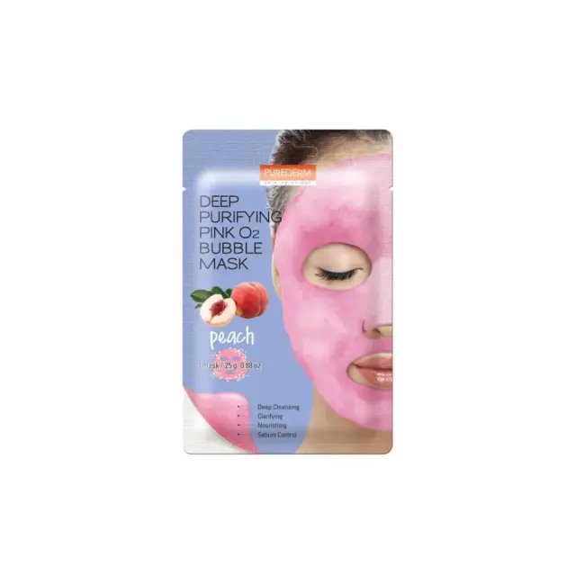 Purederm Deep Purifying Pink O2 Bubble Mask Peach Μάσκα Καθαρισμού Με Εκχύλισμα Ροδάκινου 20g