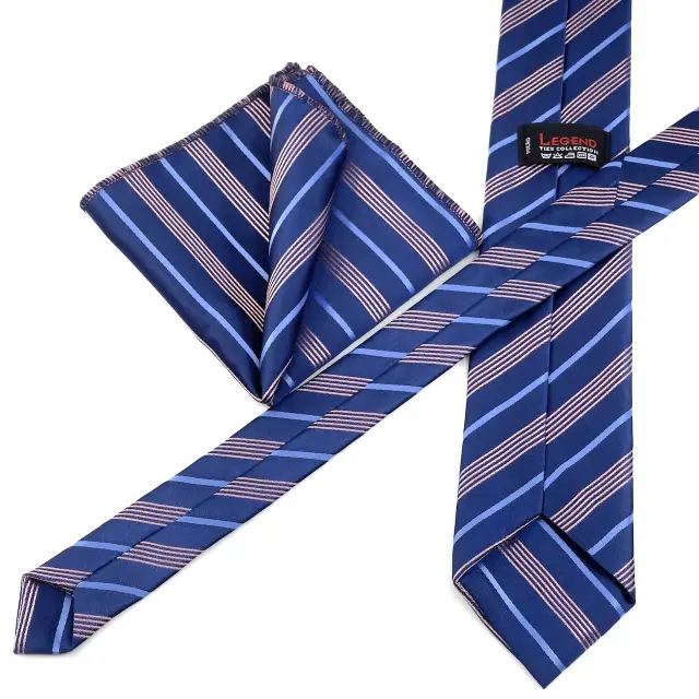 Μπλε Σχεδιαστική Γραβάτα Microfiber Σετ με Μαντήλι Σχέδιο 127 3