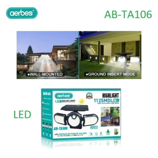 AB-TA106 Ηλιακός Προβολέας Ισχύος 2.5W με Αισθητήρα Κίνησης και Αισθητήρα Φωτός σε Μαύρο χρώμα 81009SHJ00BK