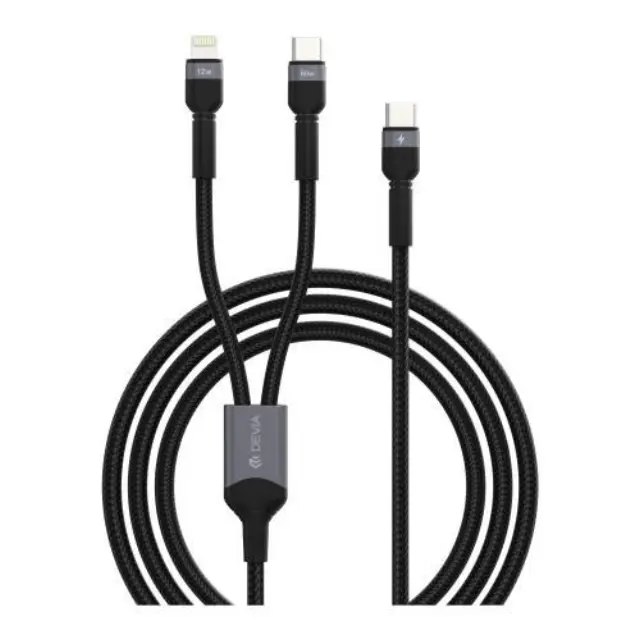 Καλώδιο Σύνδεσης USB 2.0 Devia EC648 2 σε 1 Braided USB C σε USB C & Lightning PD 60W & 12W 1.2m Extreme Μαύρο N68607