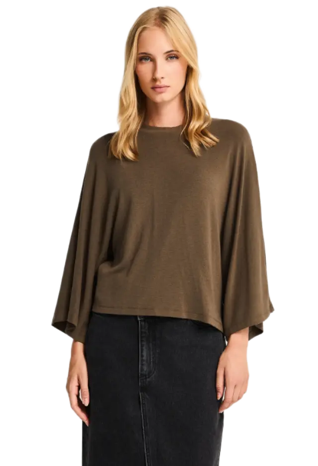 FunkyBuddha γυναικεία cropped μπλούζα με φαρδιά μανίκια FBL014-104-17-3