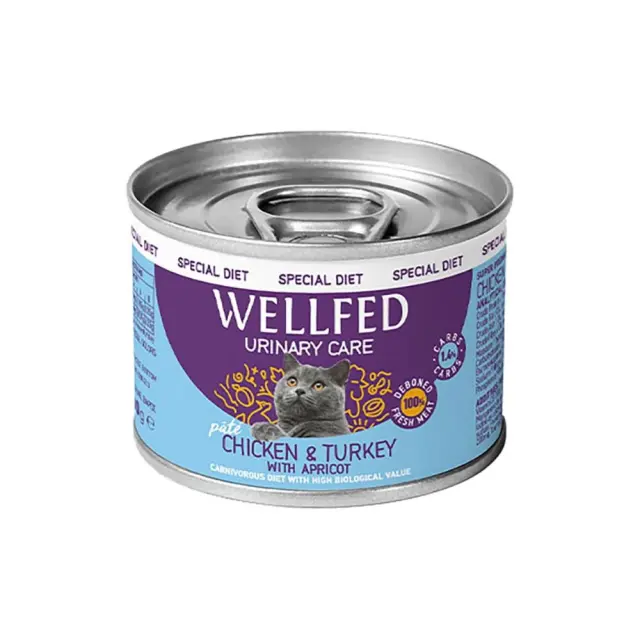Wellfed Cat Urinary Care Κοτόπουλο & Γαλοπούλα με Βερίκοκο 200gr Μονόχρωμο