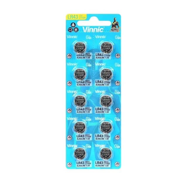 Μπαταρια Buttoncell Vinnic AG12- LR43-LR1142F Τμχ 10 με Διάτρητη Συσκευασία
