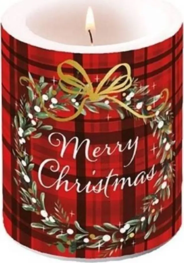 Christmas Plaid Red Candle Κερί Καρό Κόκκινο 12cm