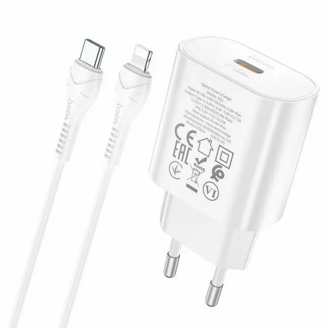 Hoco Φορτιστής με Θύρα USB-C και Καλώδιο Lightning 25W Λευκός N22 2