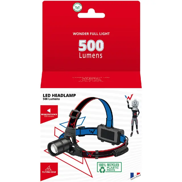 Επαναφορτιζόμενος Φακός Κεφαλής Wonder Wt5001H 500 Lumens Απόσταση Δέσμης: 300m Αυτονομία: 4.5h Βάρος: 216gr IP44 Μαύρος 2