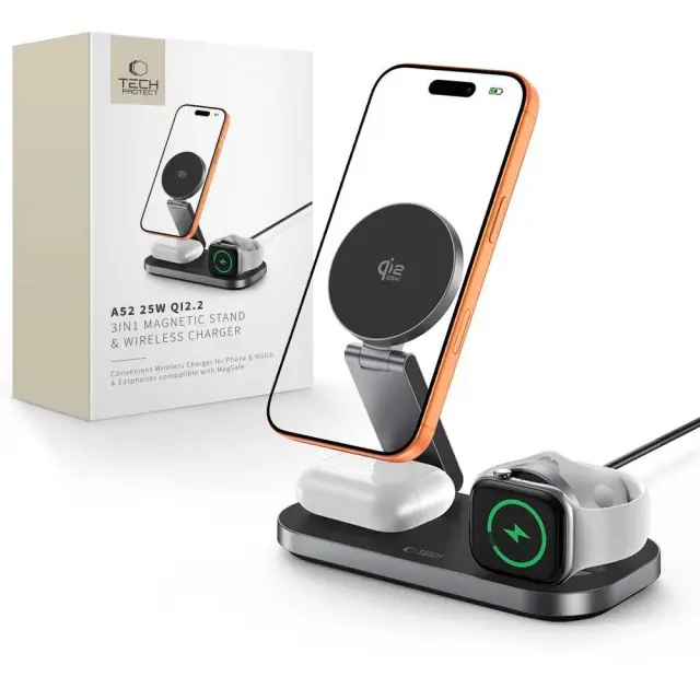 Tech-protect A52 3in1 Magnetic Magsafe Wireless Charger 25w Qi2.2 Black