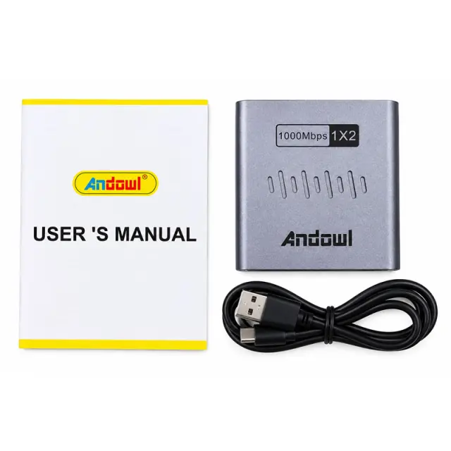 Andowl Διακλαδωτής Δικτύου 1 σε 2 Gigabit με USB Type-C Q-NA12 - Network Splitter with USB Type-C 0751277 2