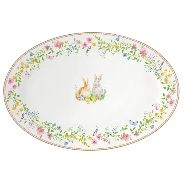 Easy Life Πιατέλα Πορσελάνης Happy Easter 35x23.5cm Λευκή-Ροζ