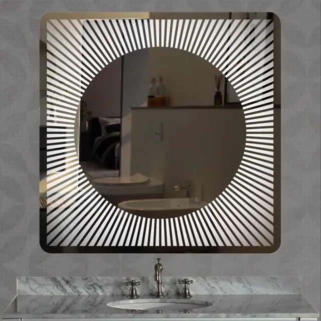 Stewehome Καθρέφτης LED με Κυκλικό Σχέδιο Laser 80x80 cm 3
