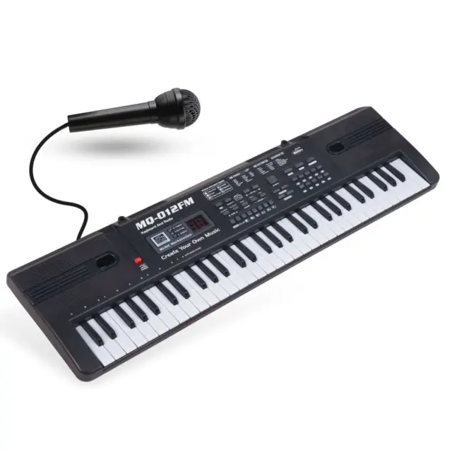 MQ 012FM KEYBOARD electronic educational portable black 61-key instrument for children learning to play FM radio wired microphone built-in speaker headphone output set