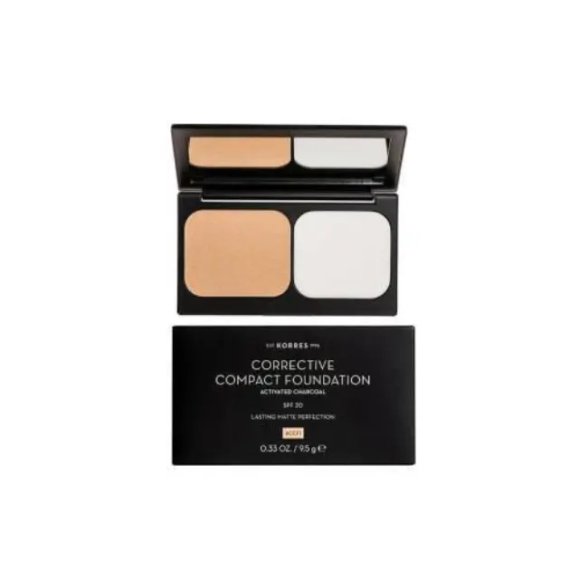 Korres Activated Charcoal Corrective Compact Foundation SPF20 Διορθωτικό Compact Make-Up ACCF1 με Ενεργό Άνθρακα για Ατέλειες και Ματ Αποτέλεσμα, 9,5gr
