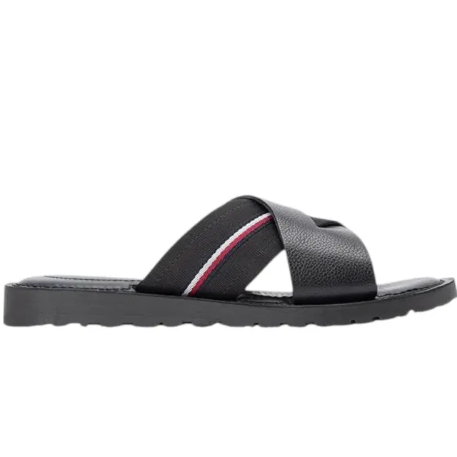 Ανδρικές Δερμάτινες Παντόφλες Tommy Hilfiger FM0FM05783-BDS Μαύρες Μαύρο - 41