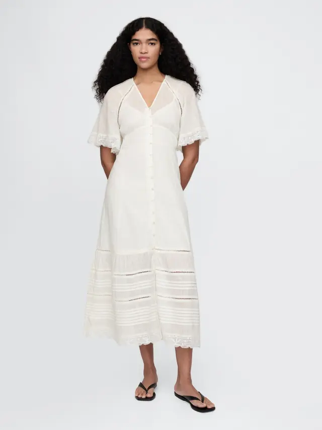 Lace-Trim Midi Φόρεμα New off white