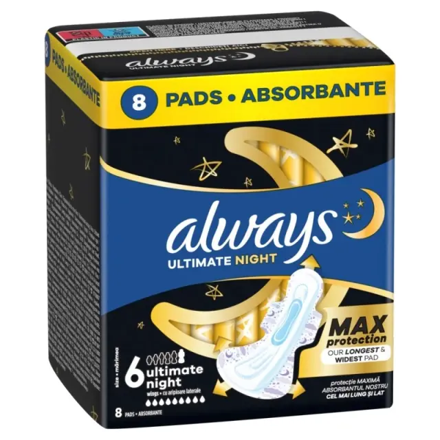 Always Ultimate Night Max Protection Σερβιέτες Μέγεθος 6 8τμχ