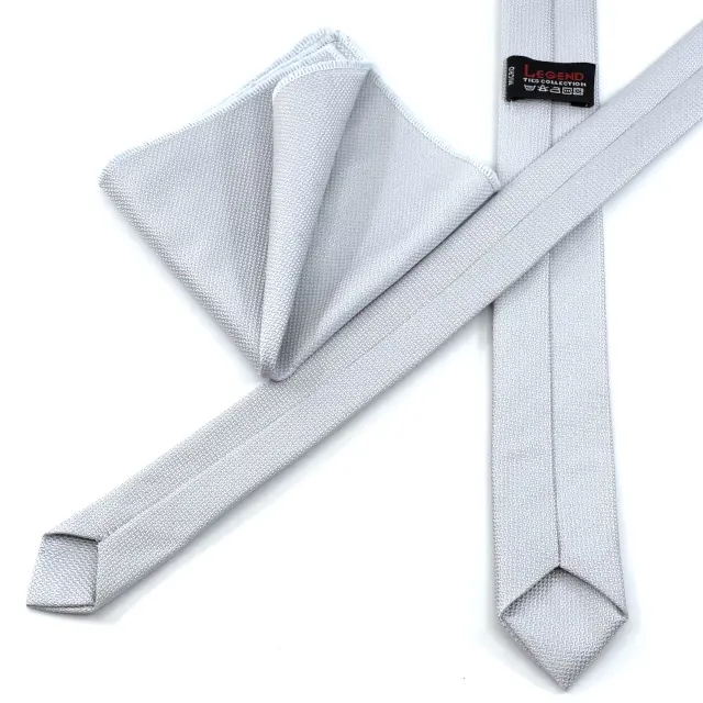 Γκρι Ασημί Oxford Γραβάτα Slim 4,5 cm Σετ με Μαντηλάκι 3