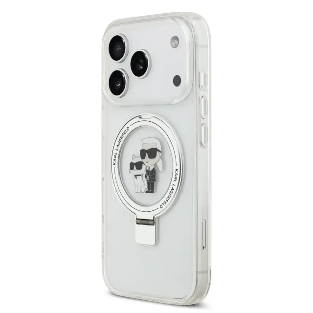 Karl Lagerfeld Ringstand Karl and Choupette MagSafe Case for iPhone 17 Pro White 2