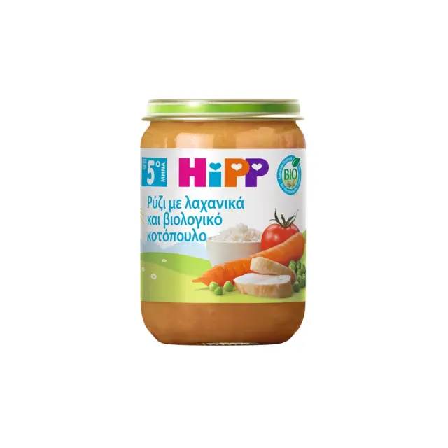 Hipp Baby Meal Rice,Veggetables & Bio Chicken 5m+, Βρεφικό Γεύμα Με Ρύζι Λαχανικά & Βιολογικό Κοτόπουλο 5+ Μηνών 190gr