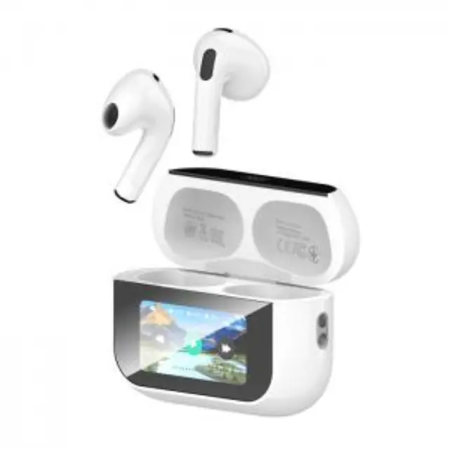 Bluetooth ακουστικά handsfree με θήκη φόρτισης και οθόνη, σε λευκό χρώμα 2