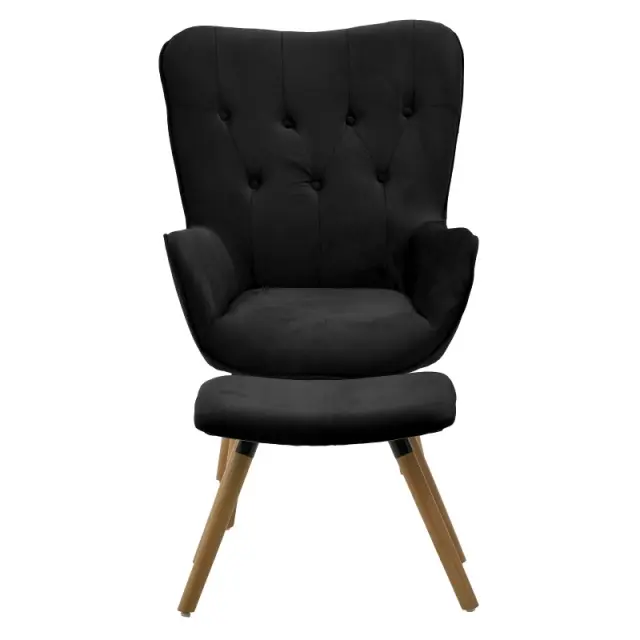 Πολυθρόνα Με Υποπόδιο Μαύρο Βελούδο 68x75x105cm Σετ 2τμχ 3-50-777-0017 2