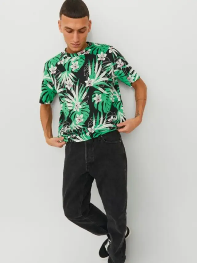 Μαύρο T-Shirt JORTULUM AOP TEE SS CREW NECK Black 3