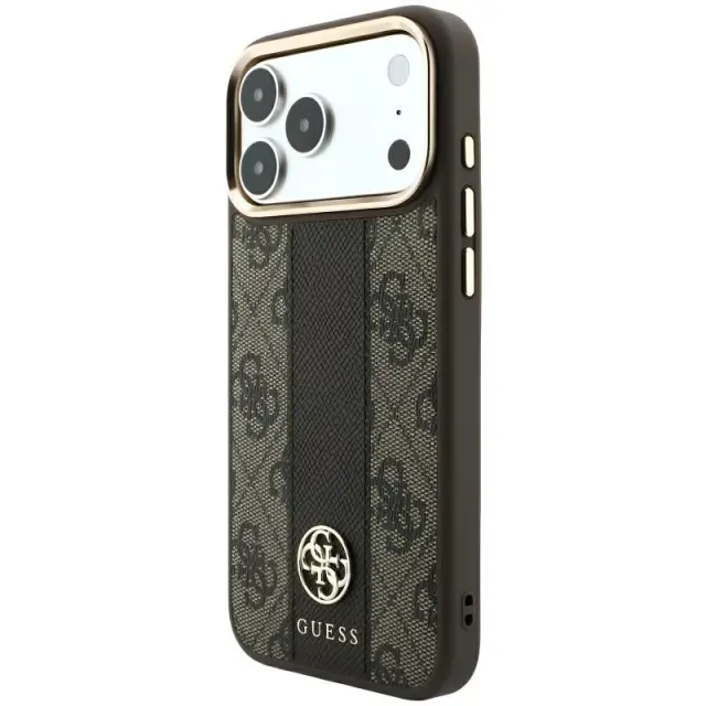 Θήκη TPU & PC Guess Apple iPhone 18 Pro/ 17 Pro MagSafe Leather Stripe Round Classic Logo Καφέ N71807