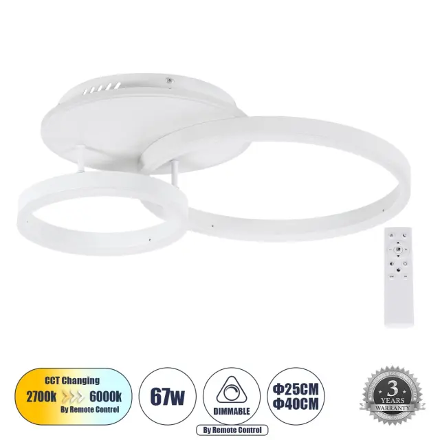 VENOM LED Φωτιστικό Οροφής 67W CCT Λευκό Ματ με Χειριστήριο Dimmable 61121