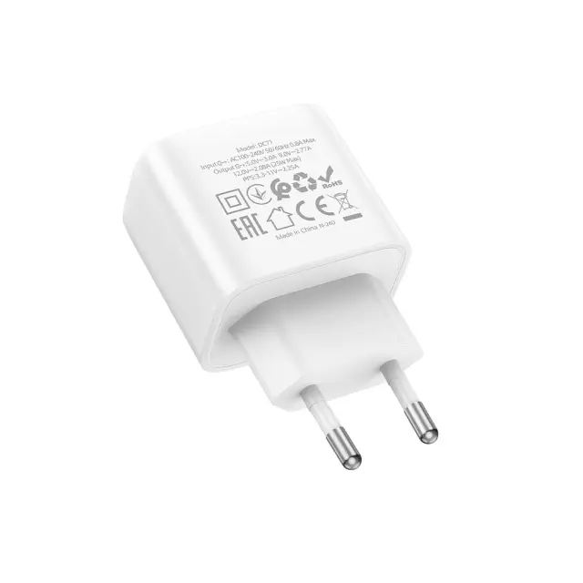 Φορτιστής Ταξιδίου Hoco. DC71 1xUSB-C PD25W QC Λευκός 3