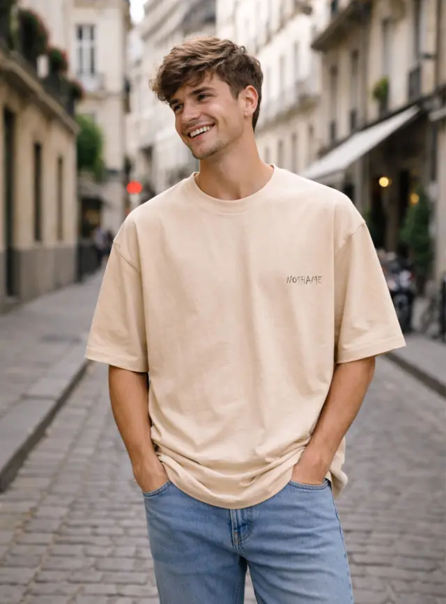 T-shirt Noshame® Oversized Μπεζ με τύπωμα - 142682 - XXL 2