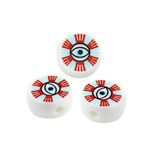 Ακρυλική Χάντρα Μάτι - White/Red - 13x6mm - 2τεμ