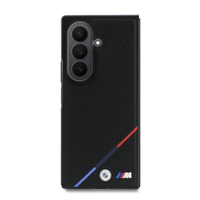 BMW M PU Perforated Tricolor Stripe Magnetic Case for Samsung Galaxy Z Fold 8 Ultra Black 2