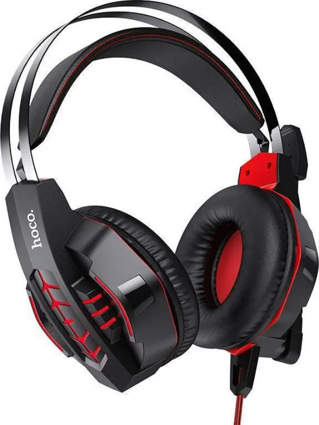 Hoco W102 Cool Tour Over Ear Gaming Headset με σύνδεση 3.5mm/USB Μαύρο/Κόκκινο 2