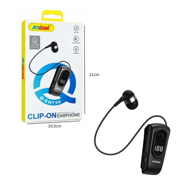 Andowl Ασύρματο Bluetooth Ακουστικό Clip-On με Δόνηση Q-EH730 - Wireless Bluetooth Clip-On Earphone 0751252 2