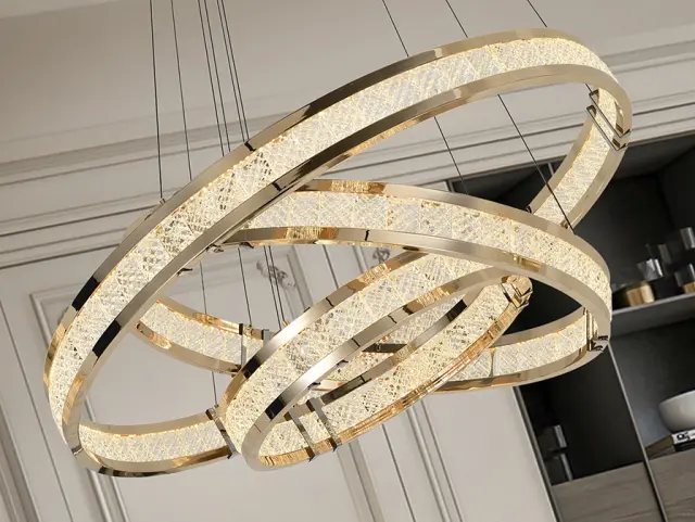 Lorian 227292 – Κρεμαστό Φωτιστικό Οροφής LAMP 3 RINGS Gloss Golden LED Dimmable Χρυσό 3