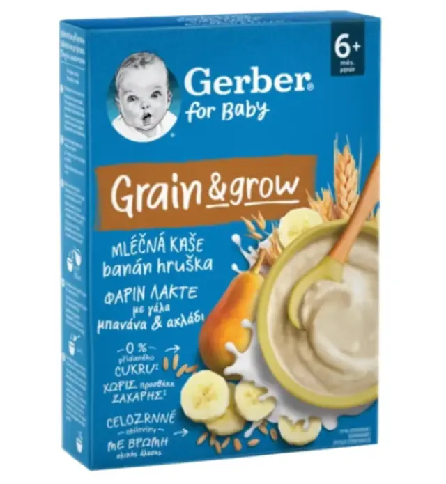 Gerber | Grain and Grow Φαρίν Λακτέ με Γάλα Μπανάνα και Αχλάδι 6m+ | 200g