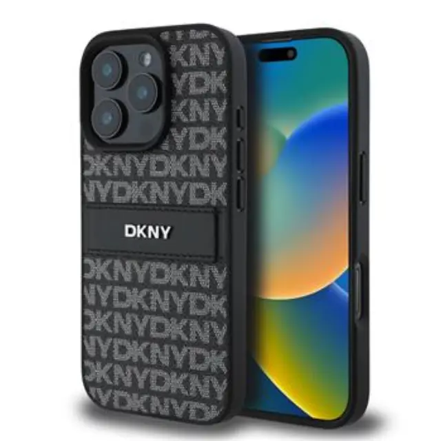 DKNY PU Leather Repeat Pattern Tonal Stripe Case for iPhone 16 Pro Max Black