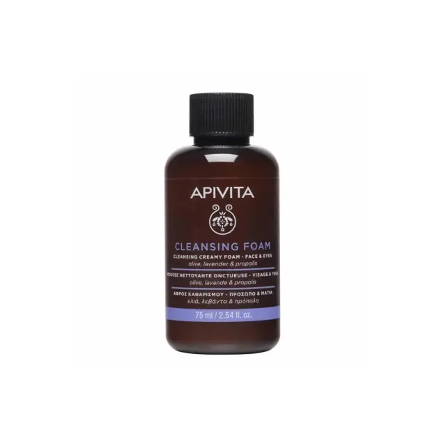 Apivita Cleansing Foam Face & Eyes, Κρεμώδης Αφρός Καθαρισμού για Πρόσωπο & Μάτια με Ελιά & Λεβάντα Travel Size, 75ml