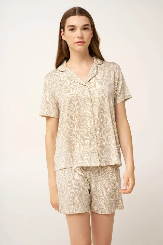 Vamp Πιτζαμάκι Σεμιζιέ Zebra Print Beige Taupe