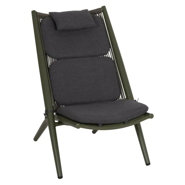 Πολυθρόνα Relax Remus αλουμίνιο & σχοινί Olefin σε Olive Green 63x87x94 εκ