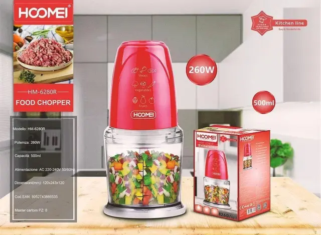 Πολυκόπτης Multi 260W με Δοχείο 500ml Hoomei HM-6280R Κόκκινο 2