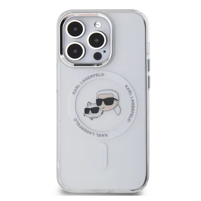 Karl Lagerfeld IML K&CH Heads Metal Frame MagSafe Case for iPhone 15 Pro Transparent 3