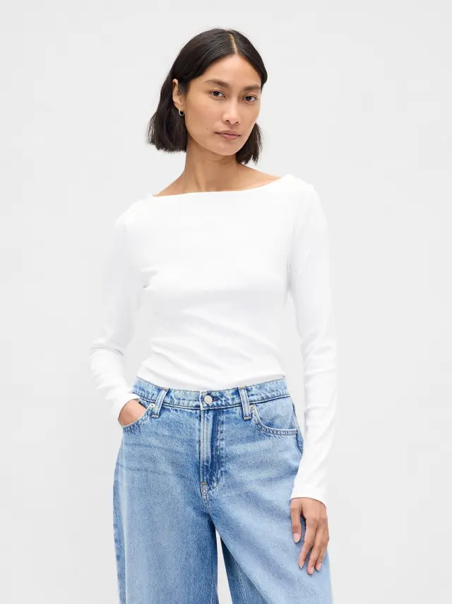 Γυναικεία Μπλούζα με Boatneck Λαιμόκοψη Fresh white