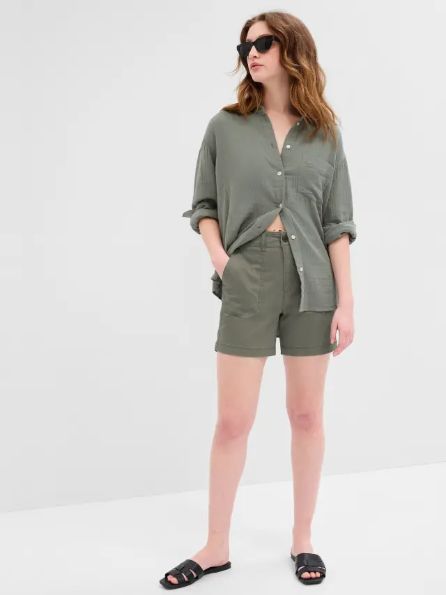 Πράσινο 5ίντσες Mid Rise Girlfriend Khaki Σορτς με Washwell vintage palm green - 0