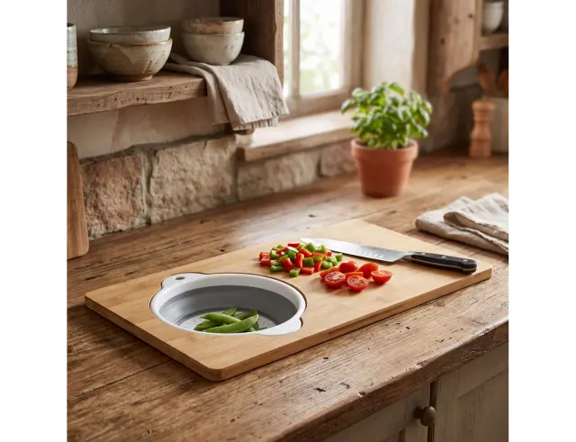 Ξύλινη επιφάνεια κοπής Cook Concept με σουρωτήρι, από Ξύλο Bamboo, 49.5x28x1.5cm KD3337